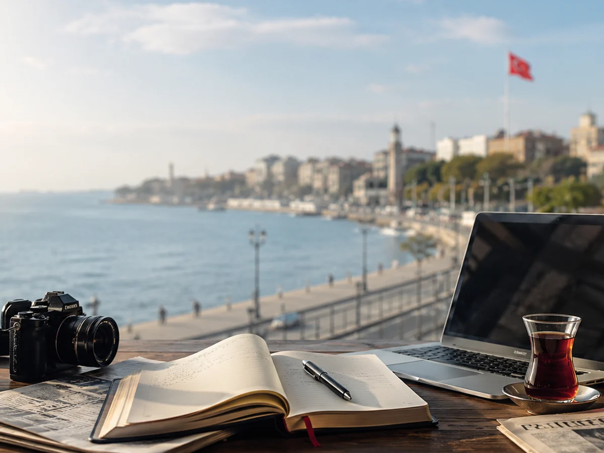 Gazetecilik çalışma masası ve Tekirdağ manzarası