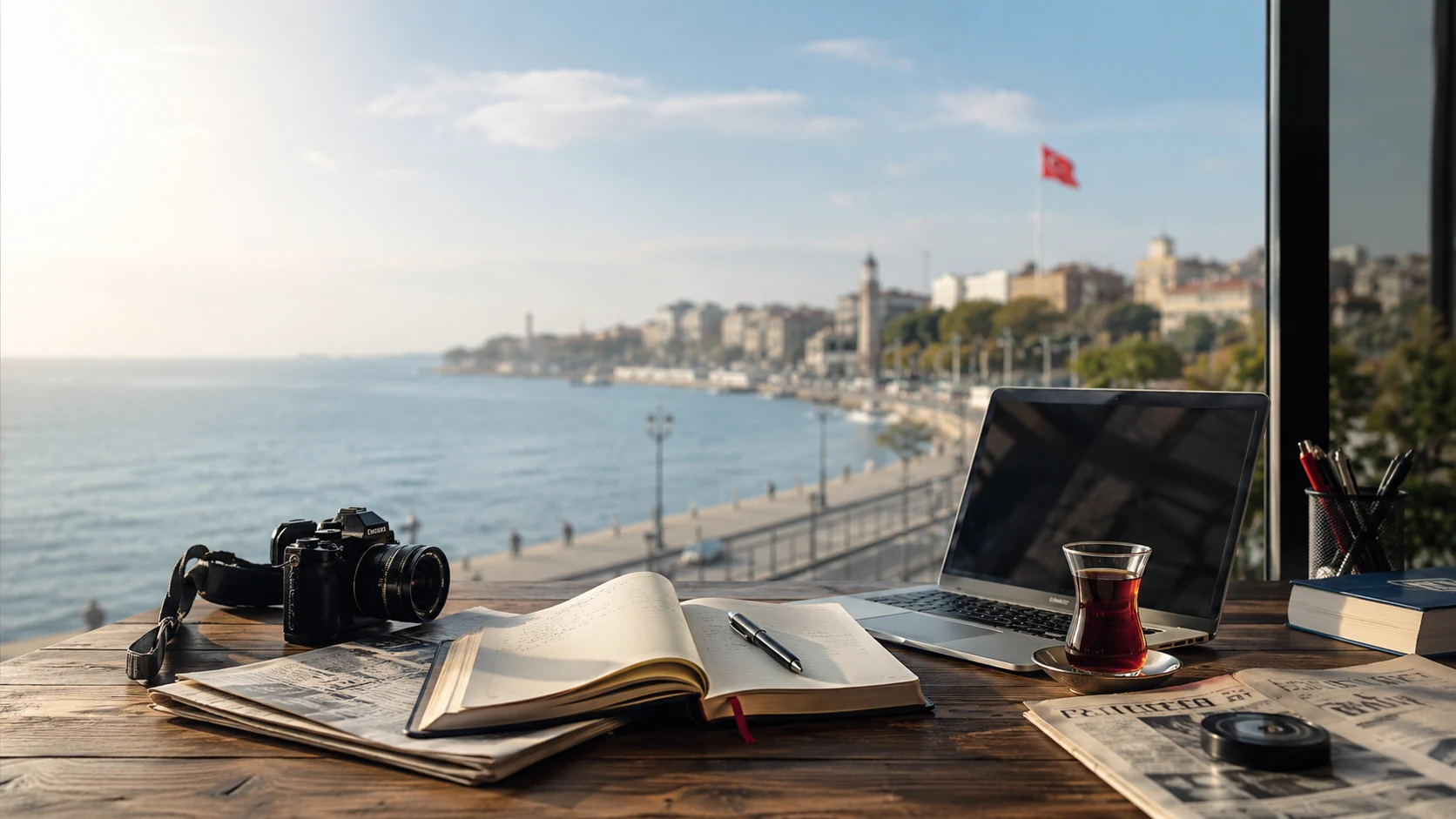 Tekirdağ manzarası eşliğinde gazetecilik çalışma ortamı